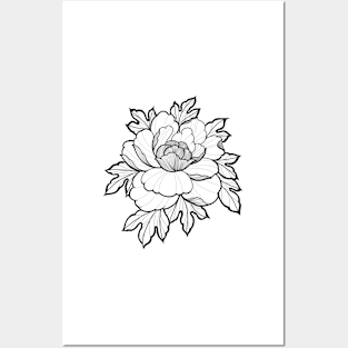 Peony flower tattoo style Posters and Art